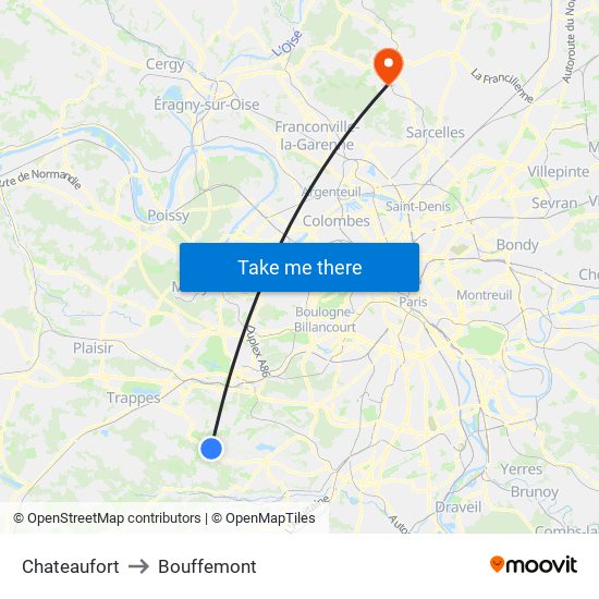 Chateaufort to Bouffemont map