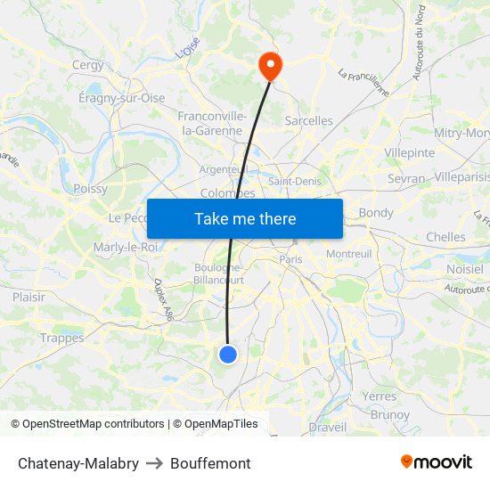 Chatenay-Malabry to Bouffemont map