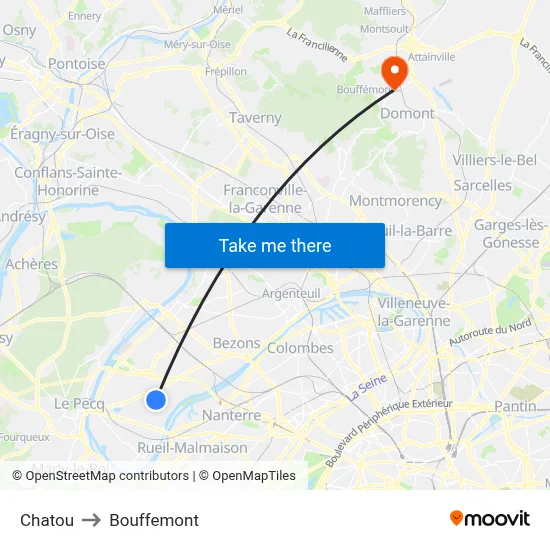 Chatou to Bouffemont map