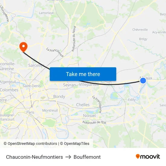 Chauconin-Neufmontiers to Bouffemont map