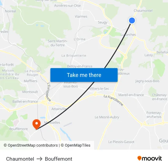 Chaumontel to Bouffemont map
