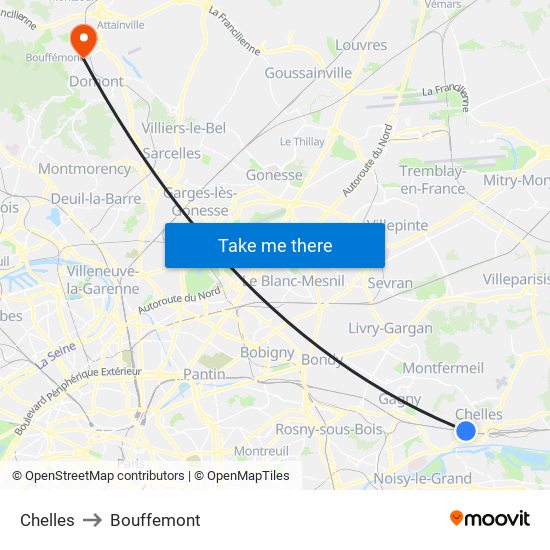 Chelles to Bouffemont map