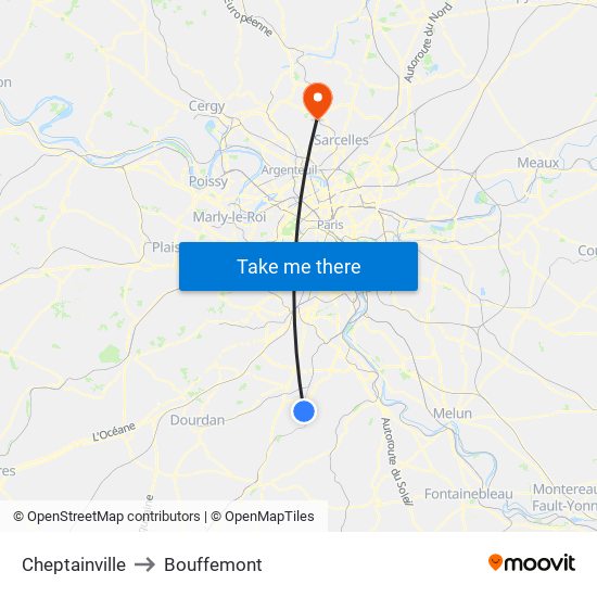 Cheptainville to Bouffemont map