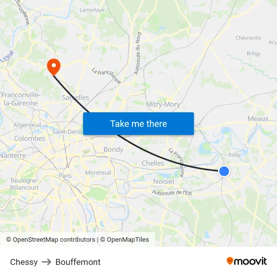 Chessy to Bouffemont map