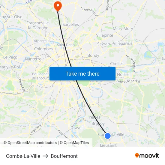 Combs-La-Ville to Bouffemont map