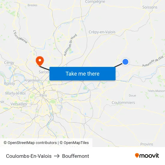 Coulombs-En-Valois to Bouffemont map