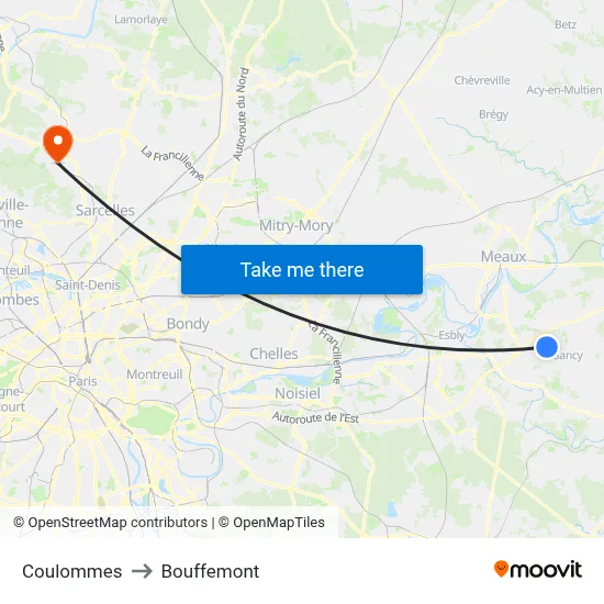 Coulommes to Bouffemont map