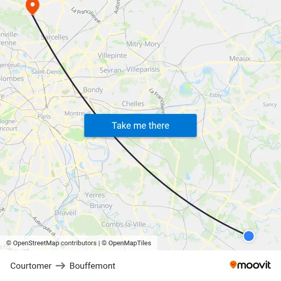 Courtomer to Bouffemont map