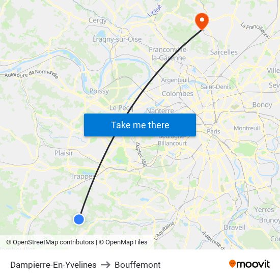 Dampierre-En-Yvelines to Bouffemont map