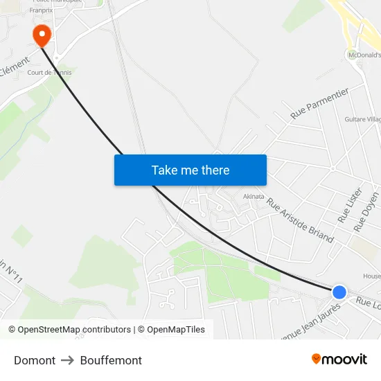 Domont to Bouffemont map