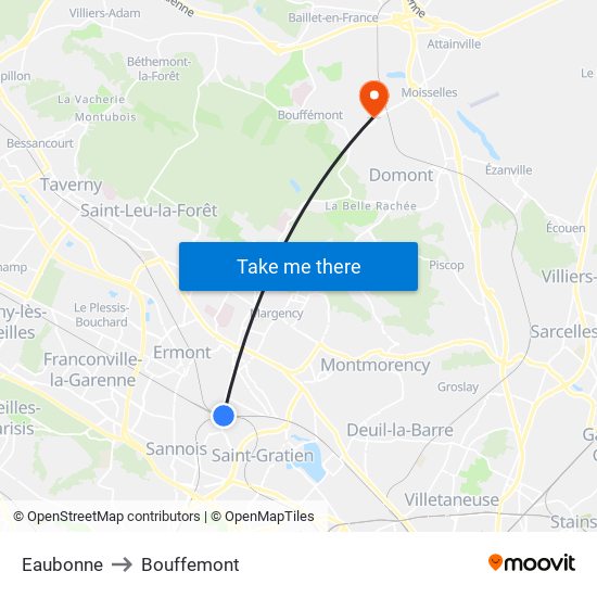 Eaubonne to Bouffemont map
