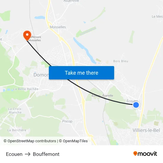 Ecouen to Bouffemont map