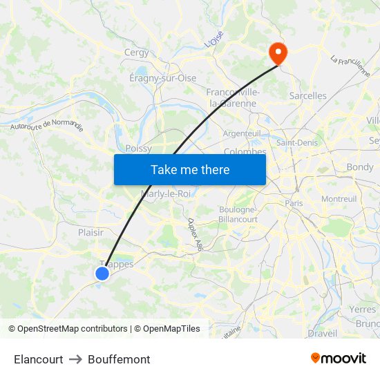 Elancourt to Bouffemont map