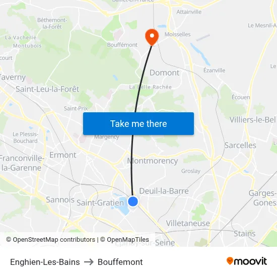 Enghien-Les-Bains to Bouffemont map