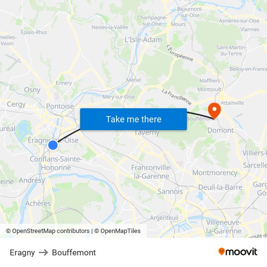 Eragny to Bouffemont map