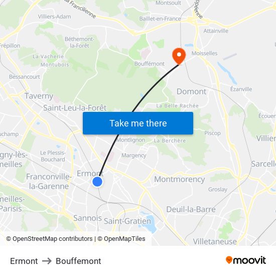 Ermont to Bouffemont map