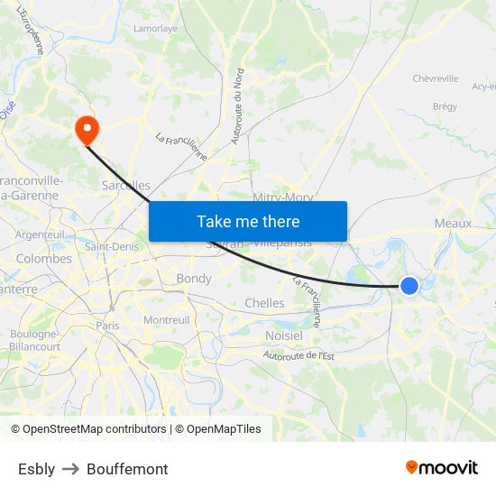 Esbly to Bouffemont map