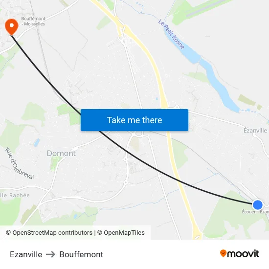 Ezanville to Bouffemont map