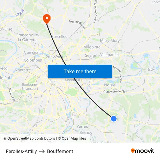 Ferolles-Attilly to Bouffemont map