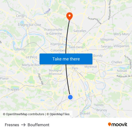 Fresnes to Bouffemont map
