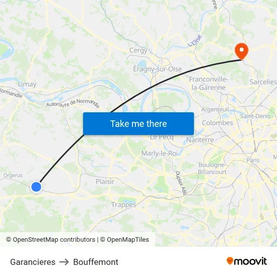 Garancieres to Bouffemont map