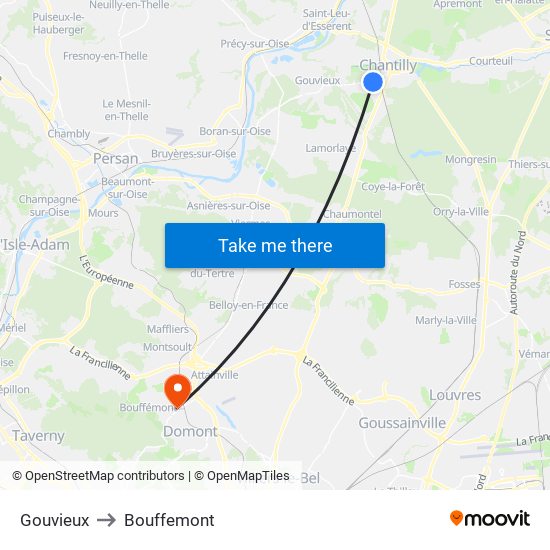 Gouvieux to Bouffemont map