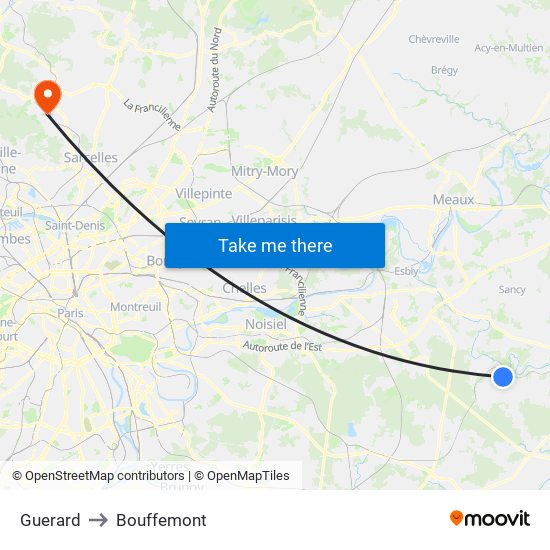 Guerard to Bouffemont map