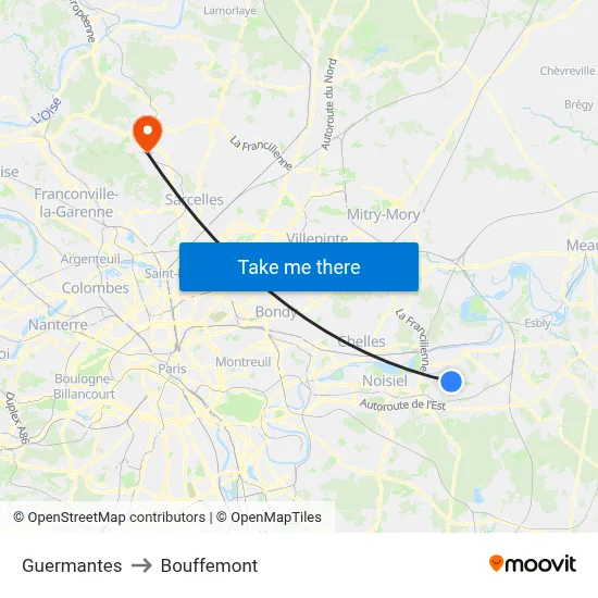 Guermantes to Bouffemont map