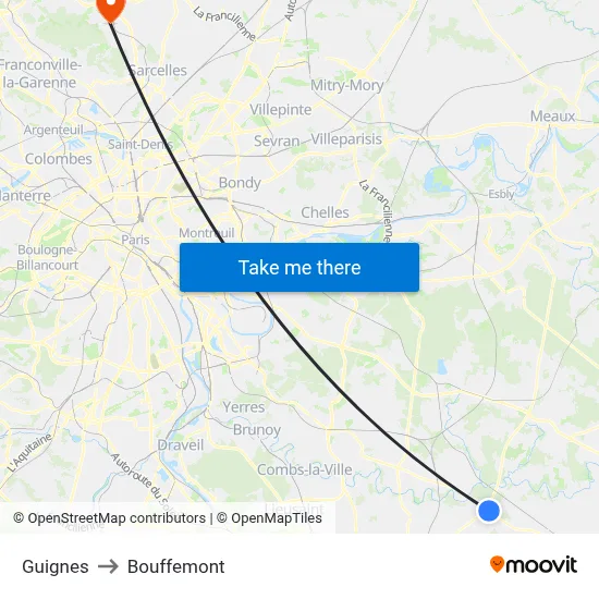 Guignes to Bouffemont map