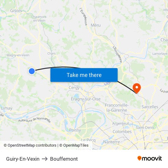 Guiry-En-Vexin to Bouffemont map