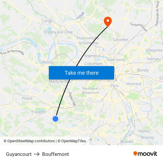 Guyancourt to Bouffemont map