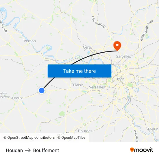 Houdan to Bouffemont map