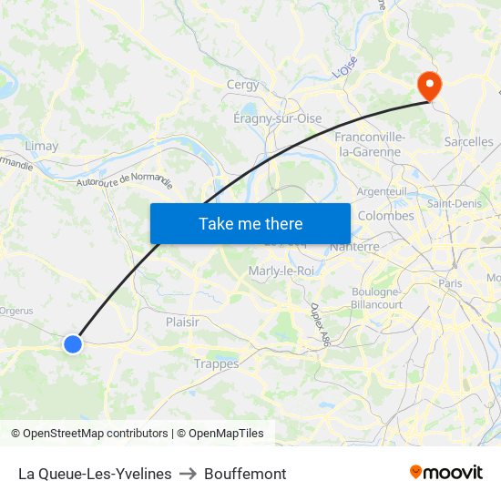 La Queue-Les-Yvelines to Bouffemont map