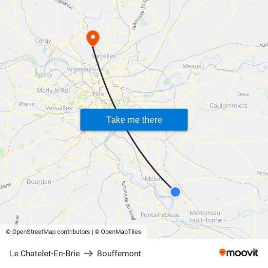 Le Chatelet-En-Brie to Bouffemont map