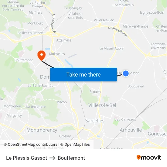 Le Plessis-Gassot to Bouffemont map