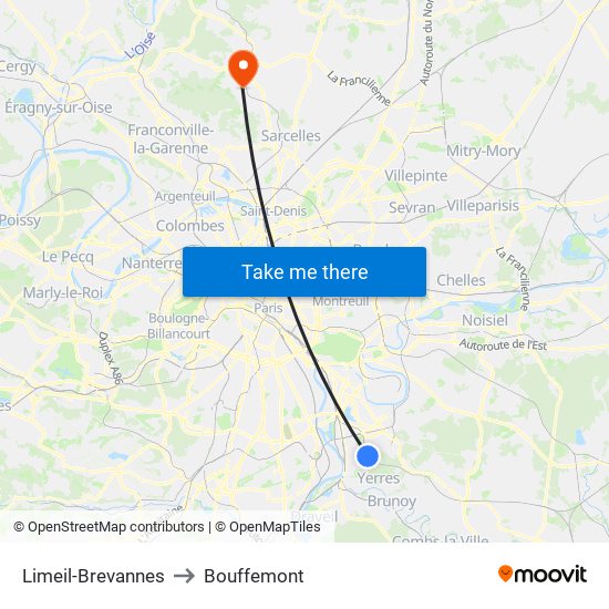 Limeil-Brevannes to Bouffemont map