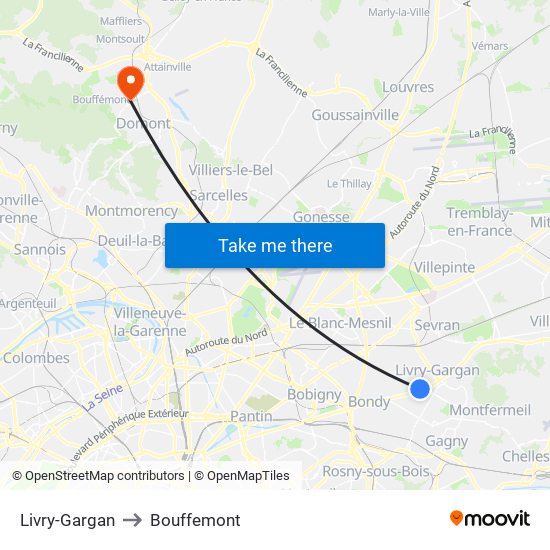 Livry-Gargan to Bouffemont map