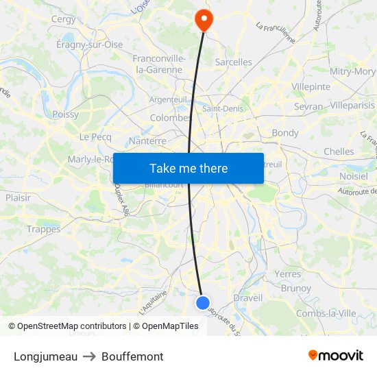 Longjumeau to Bouffemont map