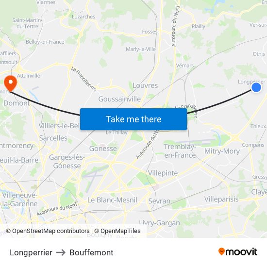 Longperrier to Bouffemont map