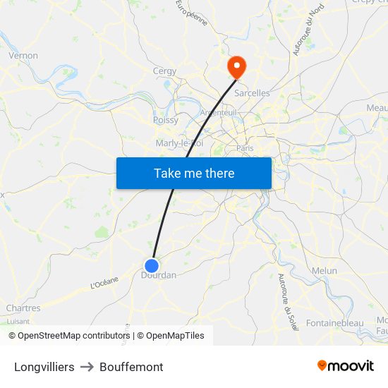 Longvilliers to Bouffemont map