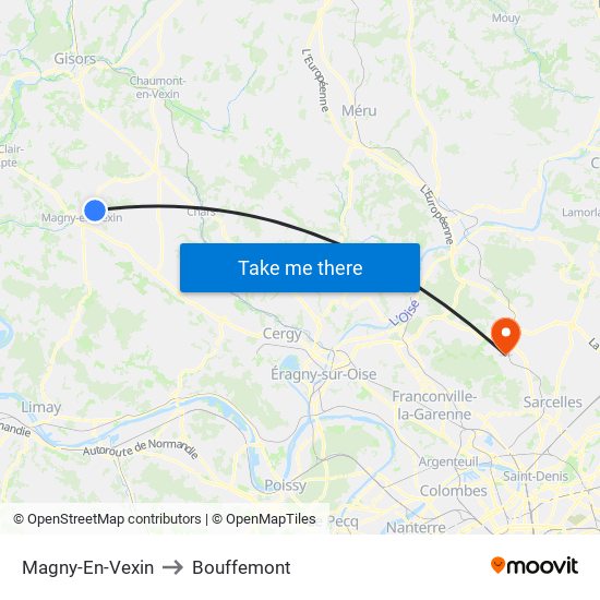 Magny-En-Vexin to Bouffemont map