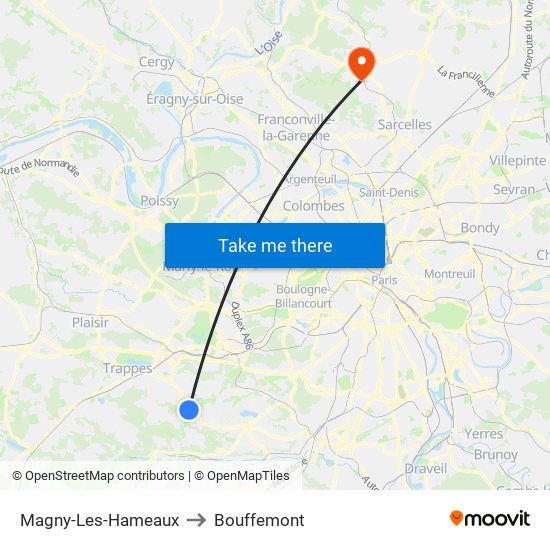 Magny-Les-Hameaux to Bouffemont map