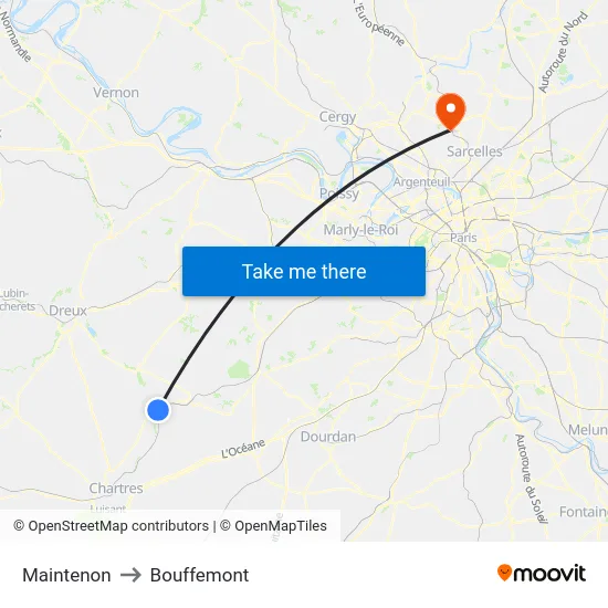 Maintenon to Bouffemont map