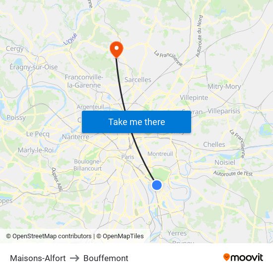 Maisons-Alfort to Bouffemont map