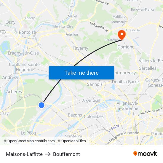 Maisons-Laffitte to Bouffemont map