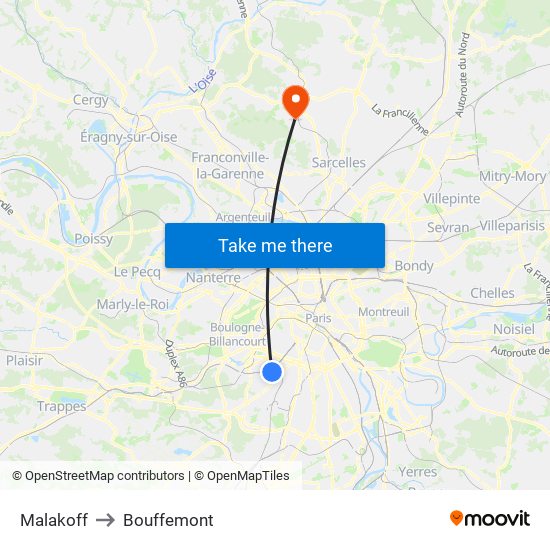 Malakoff to Bouffemont map