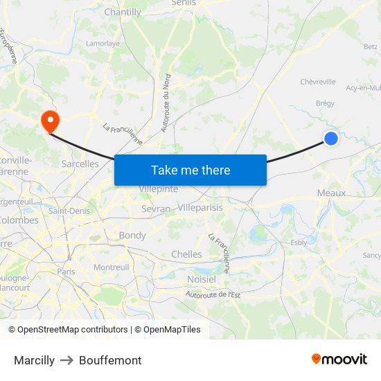 Marcilly to Bouffemont map