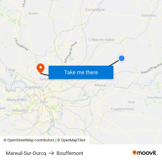 Mareuil-Sur-Ourcq to Bouffemont map