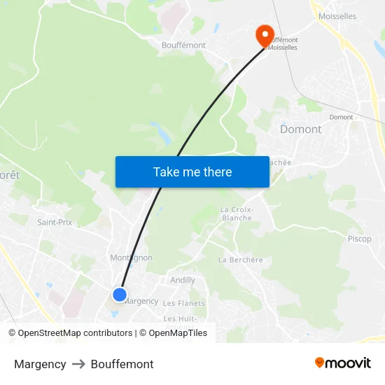 Margency to Bouffemont map