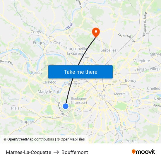 Marnes-La-Coquette to Bouffemont map